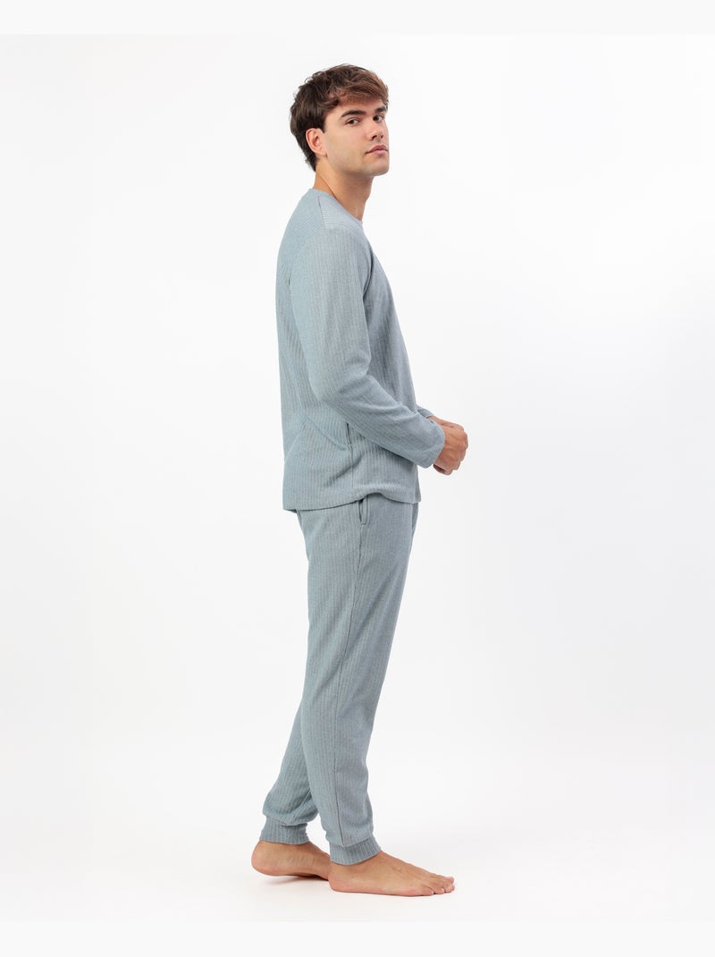 Pyjama côtelé ultra-doux à manches longues pour homme ADMAS HOME Bleu - Kiabi