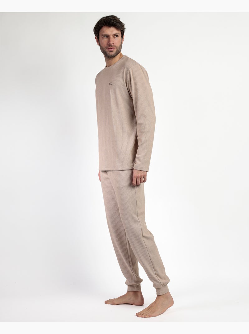 Pyjama côtelé ultra-doux à manches longues pour homme ADMAS HOME Camel - Kiabi
