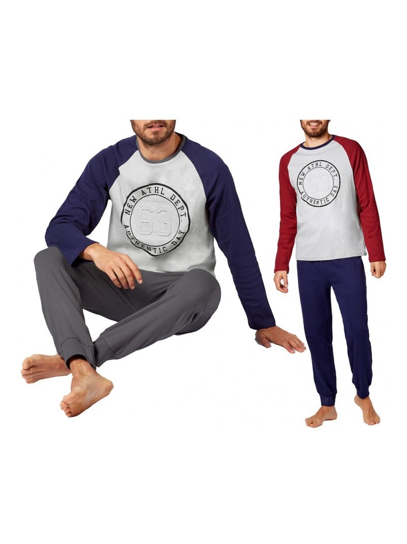 Pyjama COTON - Pack de 2 Gris Bordeaux Bleu - Kiabi
