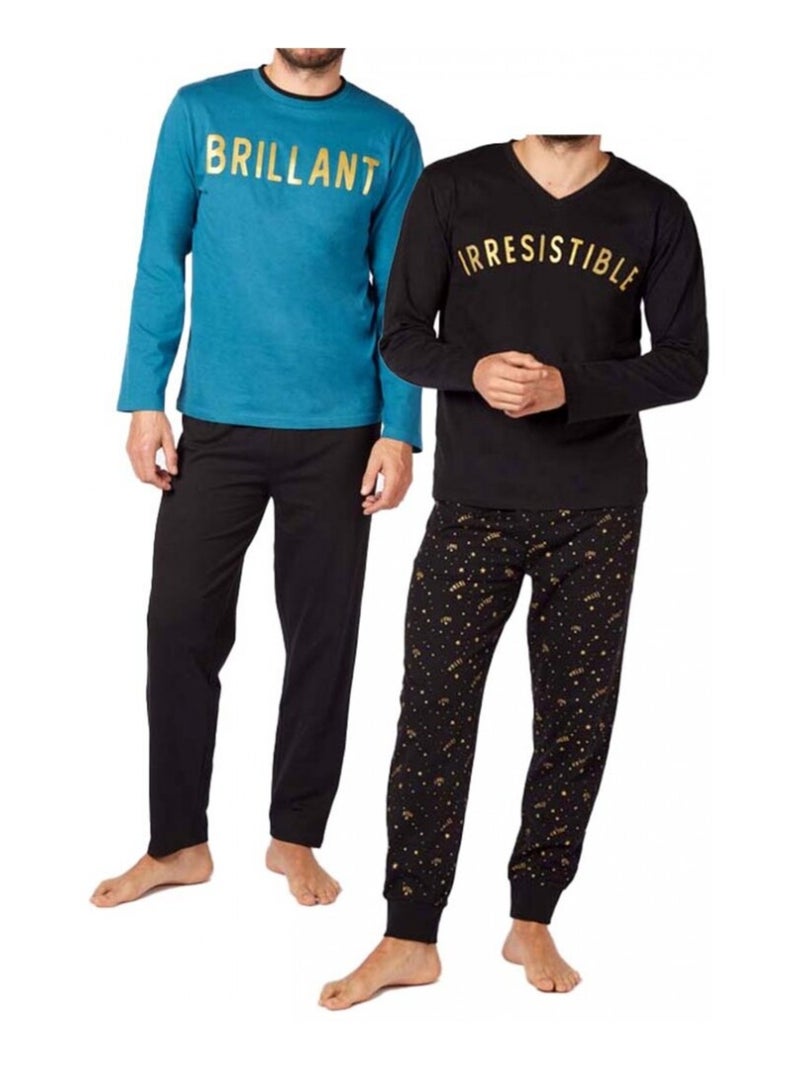 Pyjama COTON ALAN BROWN - Pack de 2 Bleu Noir Noir - Kiabi