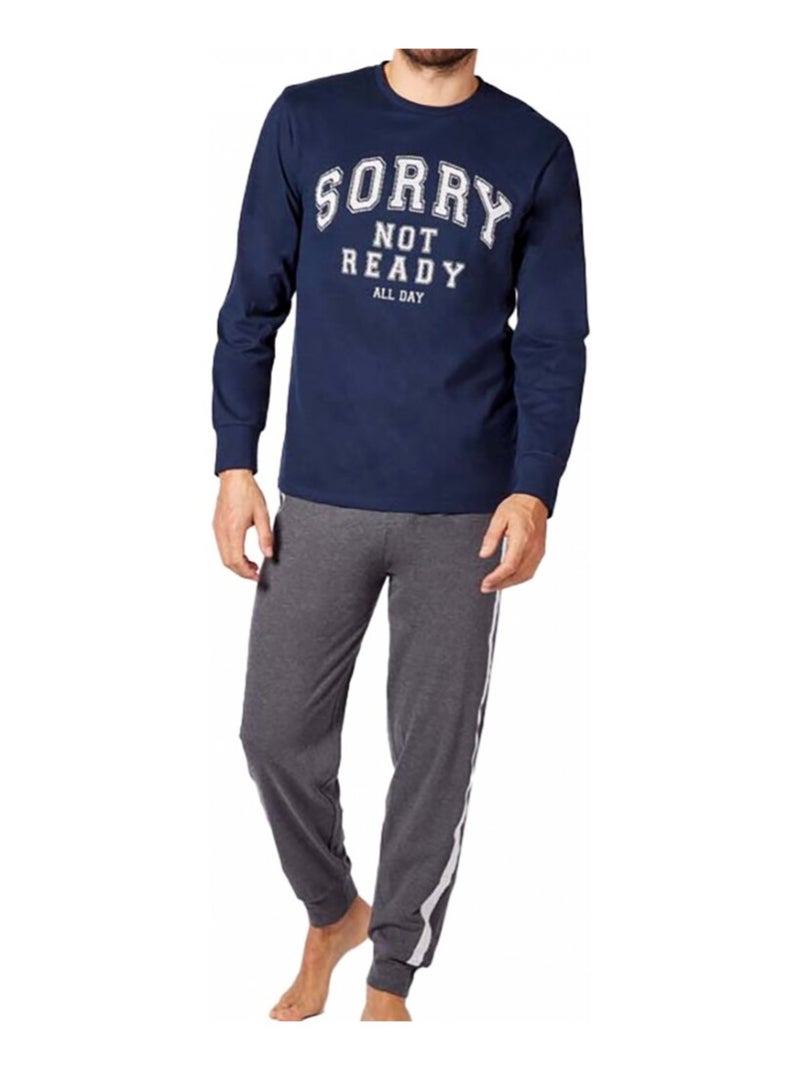Pyjama COTON ALAN BROWN Bleu Gris - Kiabi