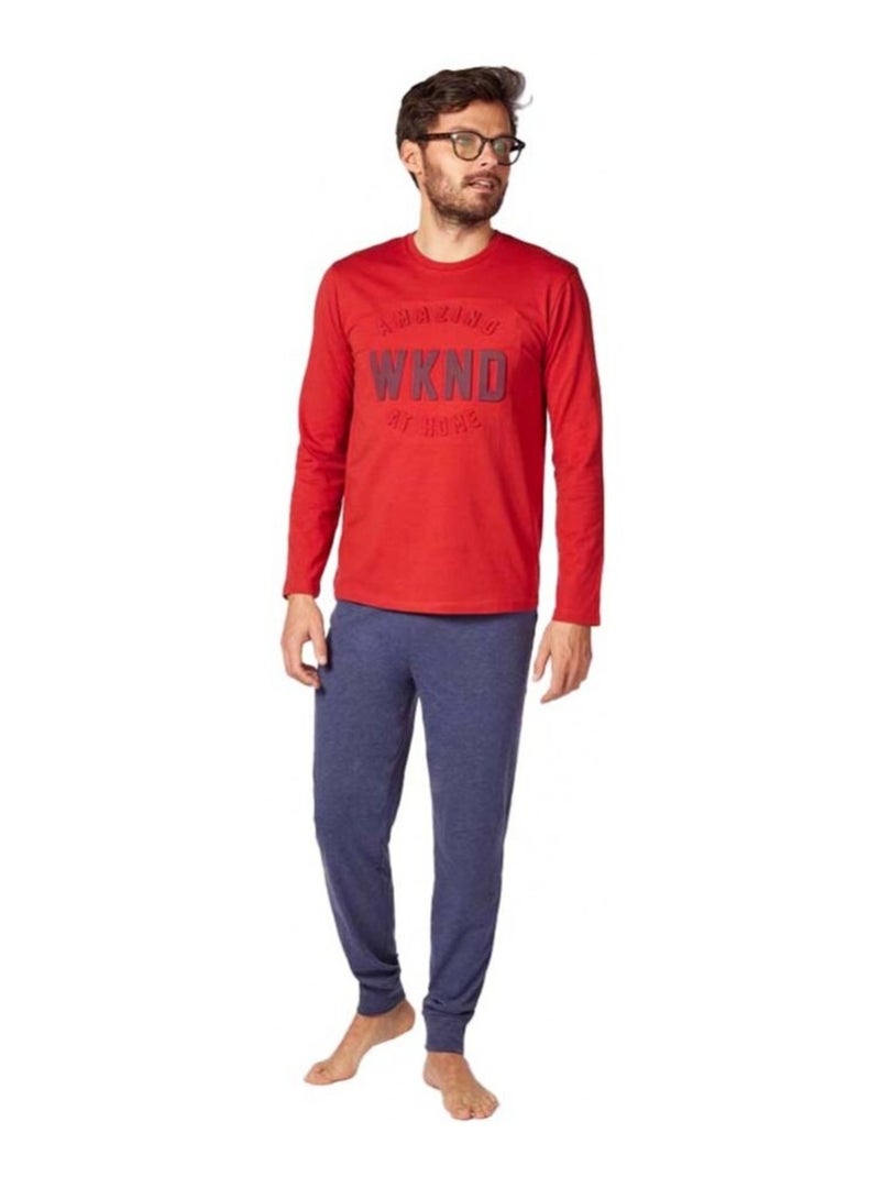 Pyjama COTON ALAN BROWN Bleu Rouge - Kiabi