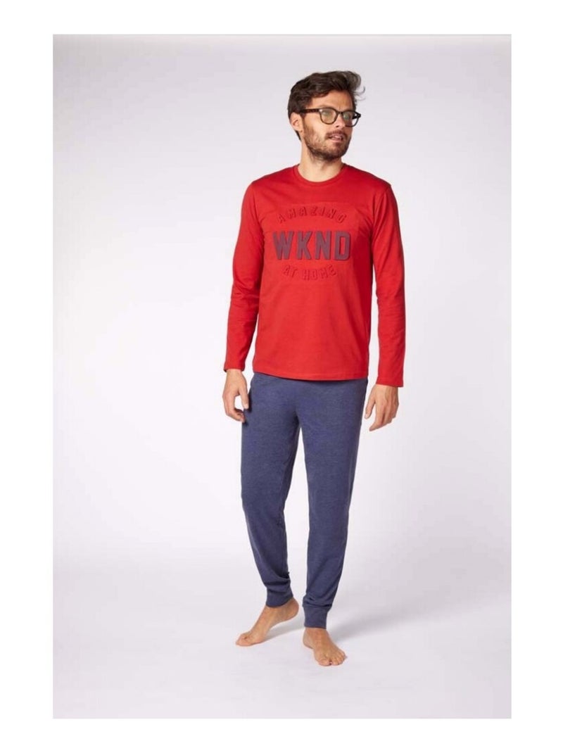 Pyjama COTON ALAN BROWN Bleu Rouge - Kiabi