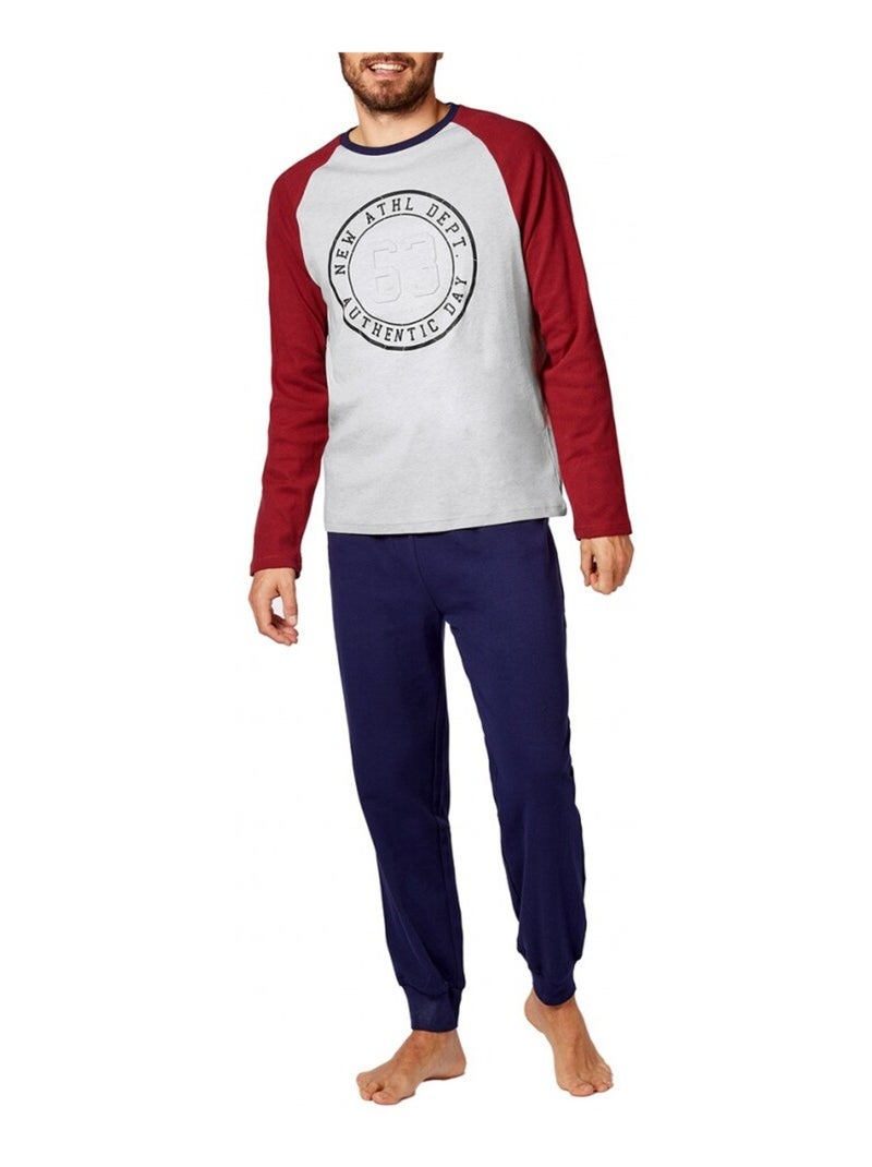 Pyjama COTON Gris Bordeaux Bleu - Kiabi