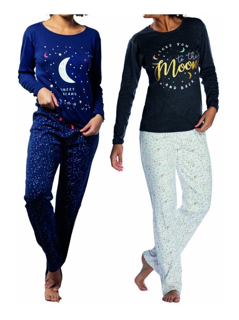 Pyjama COTON MELISSA BROWN - Pack de 2 Bleu Gris Bleu - Kiabi