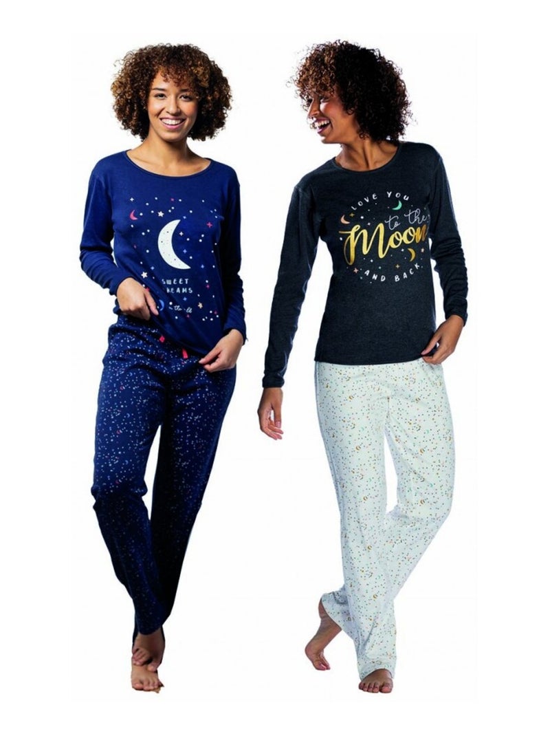 Pyjama COTON MELISSA BROWN - Pack de 2 Bleu Gris Bleu - Kiabi