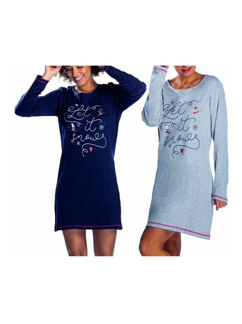 Pyjama COTON MELISSA BROWN - Pack de 2 Bleu Gris - Kiabi