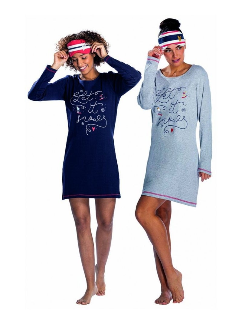 Pyjama COTON MELISSA BROWN - Pack de 2 Bleu Gris - Kiabi