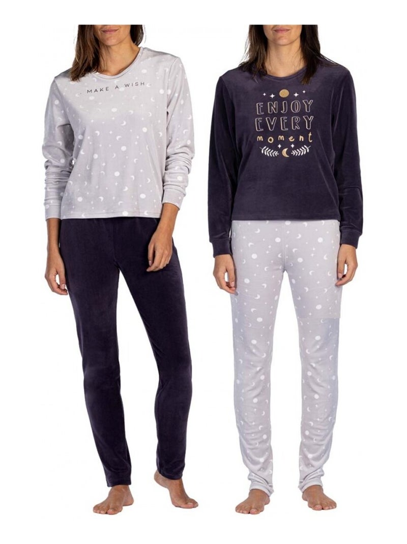 Pyjama COTON MELISSA BROWN - Pack de 2 Gris Bleu Gris - Kiabi