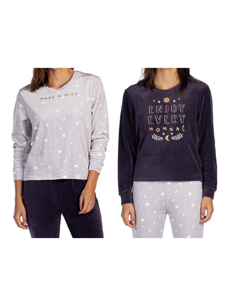 Pyjama COTON MELISSA BROWN - Pack de 2 Gris Bleu Gris - Kiabi