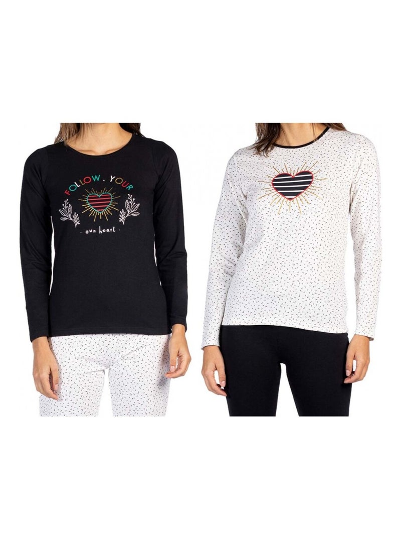 Pyjama COTON MELISSA BROWN - Pack de 2 Noir Ecru - Kiabi