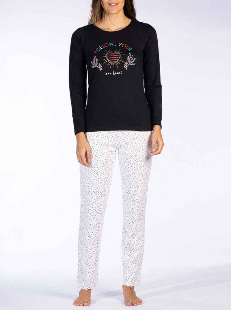 Pyjama COTON MELISSA BROWN - Pack de 2 Noir Ecru - Kiabi