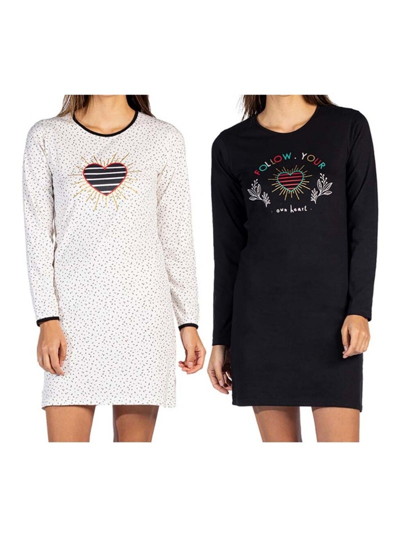Pyjama COTON MELISSA BROWN - Pack de 2 Noir Ecru - Kiabi
