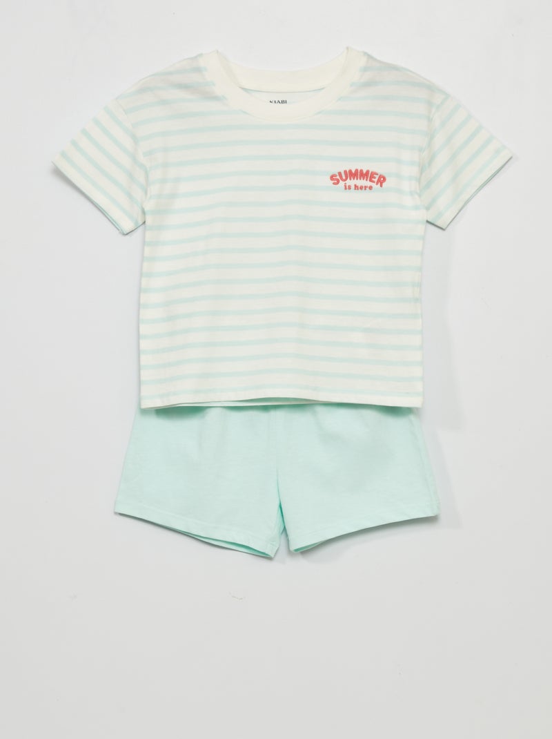 Pyjama court - broderie 'Summer' - 2 pièces Rayé bleu - Kiabi