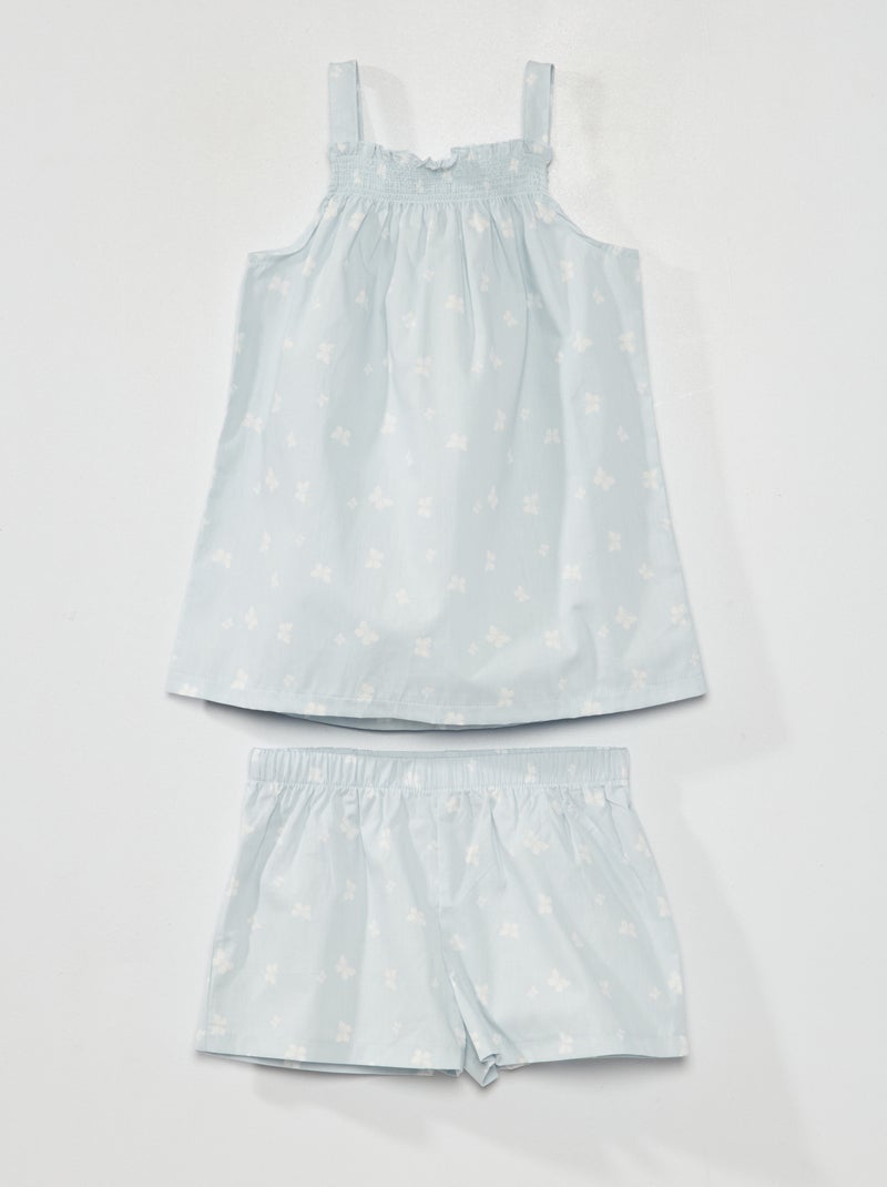 Pyjama court - En popeline - 2 pièces Bleu papillons - Kiabi