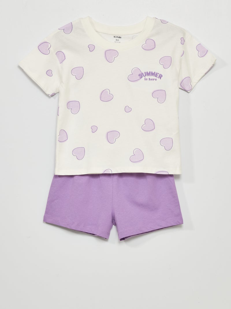 Pyjama court - imprimé 'coeur' - 2 pièces Violet - Kiabi