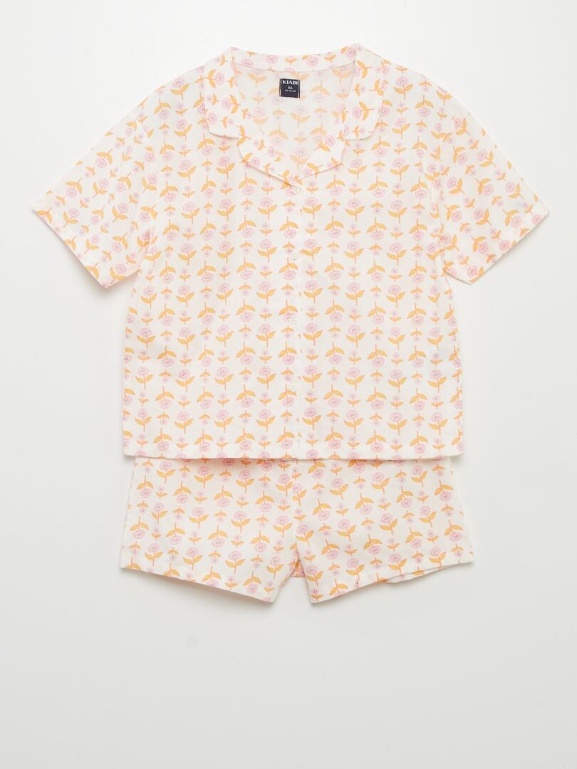 Pyjama court - imprimé fleuri - 2 pièces Blanc/orange - Kiabi