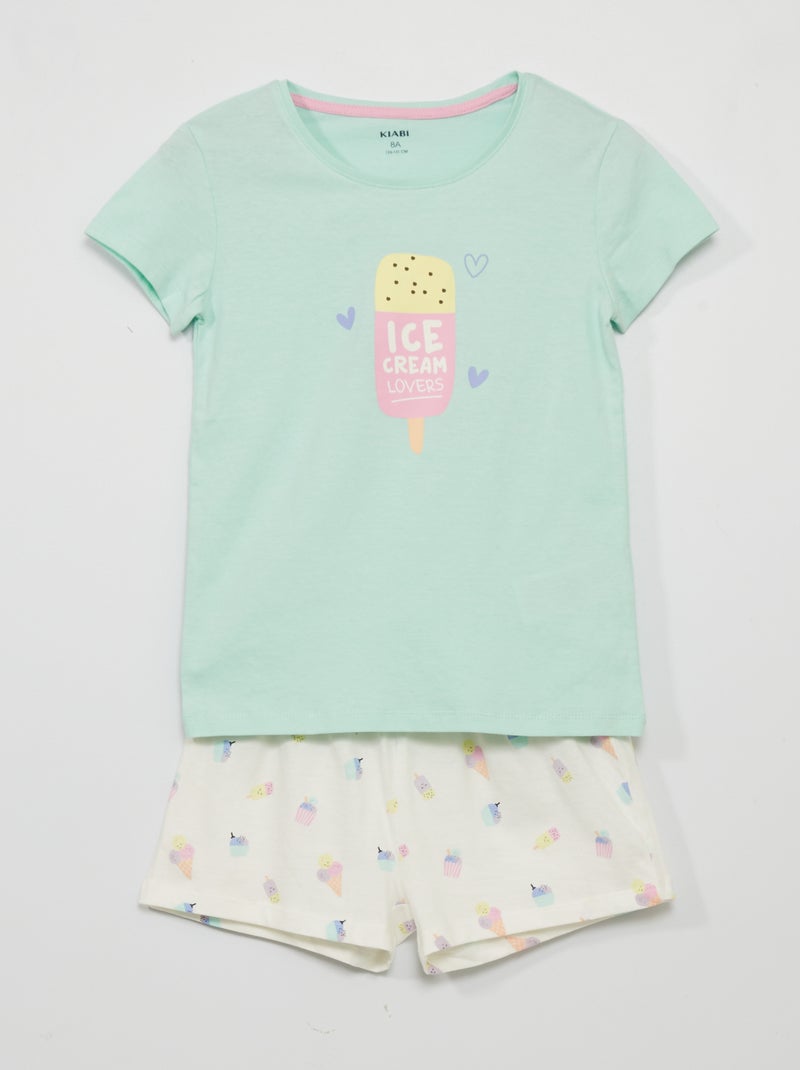Pyjama court - imprimé 'glace' - 2 pièces Vert/blanc - Kiabi