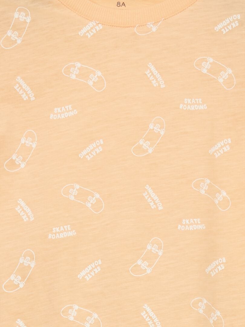 Pyjama court - Imprimé skate - 2 pièces Orange/gris - Kiabi