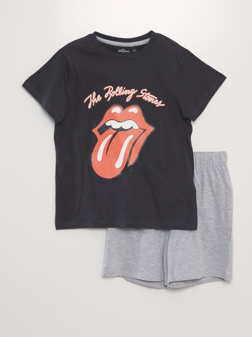 Pyjama court - Imprimé 'The Rolling Stones' - 2 pièces Noir/gris - Kiabi