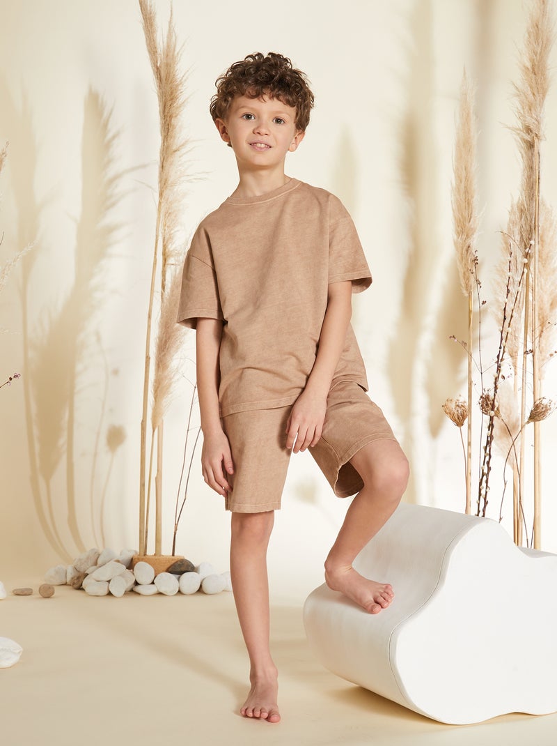 Pyjama court - tee-shirt + bermuda - 2 pièces terracotta - Kiabi