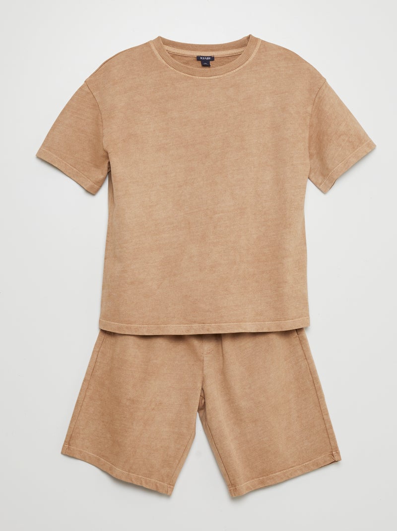Pyjama court - tee-shirt + bermuda - 2 pièces terracotta - Kiabi