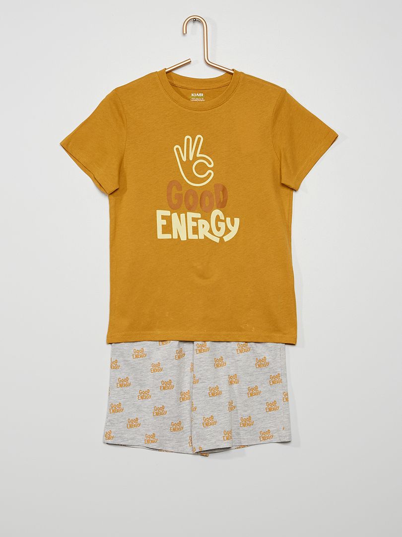 Pyjama court 2 pièces en jersey jaune moutarde - Kiabi