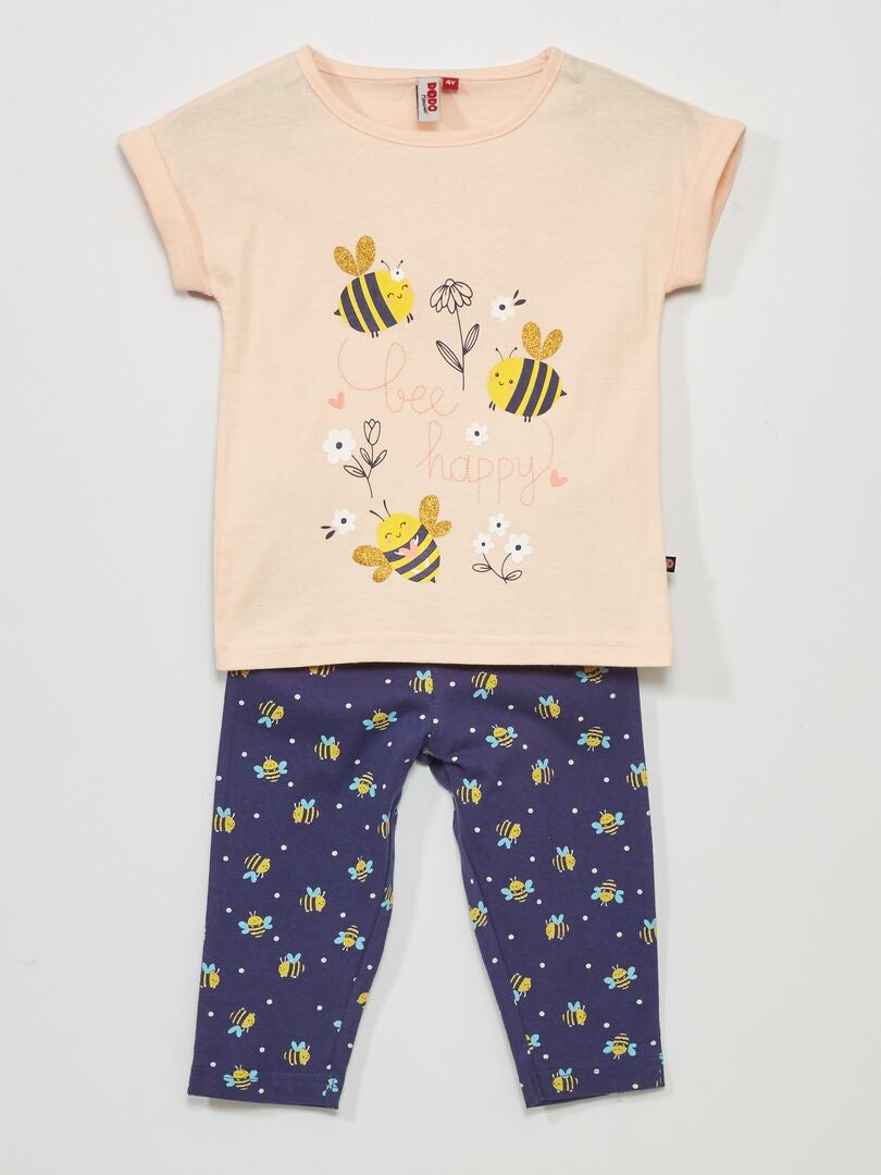 Pyjama court 'abeilles' - 2 pièces rose/bleu - Kiabi