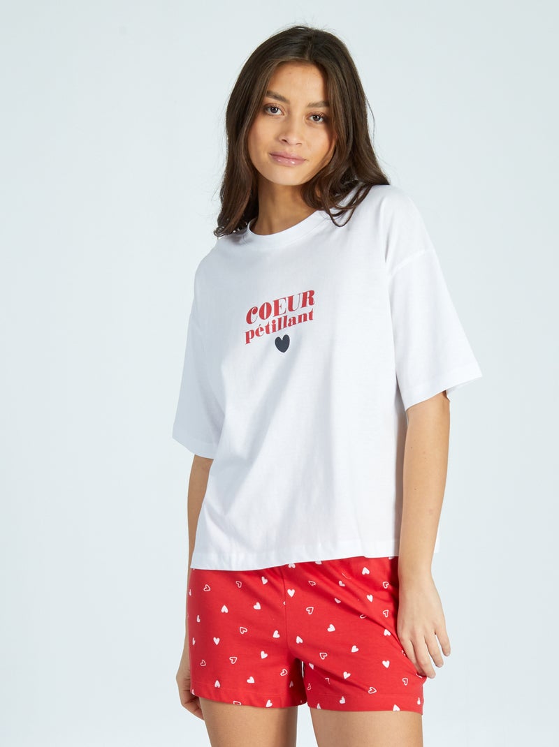 Pyjama court avec coeur - Saint Valentin Rouge/blanc - Kiabi