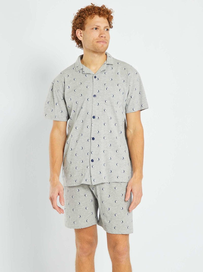 Pyjama court avec ouverture boutonnée - 2 pièces Gris - Kiabi