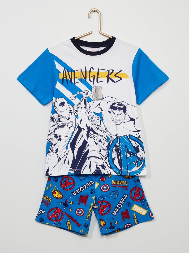 Pyjama court 'Avengers' 'Marvel' - 2 pièces blanc/bleu - Kiabi