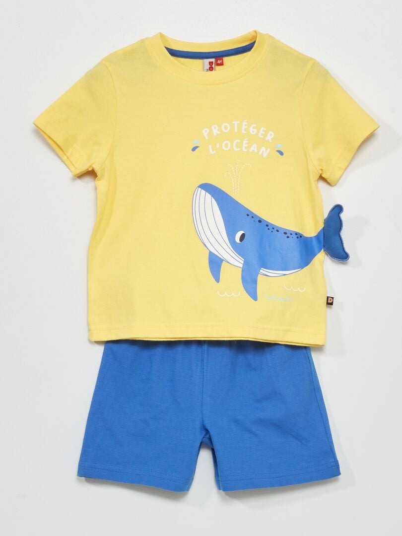 Pyjama court 'Baleine' - 2 pièces jaune/bleu - Kiabi