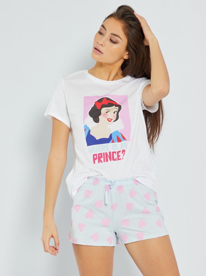 Pyjama court 'Blanche-Neige' Blanc/bleu clair - Kiabi