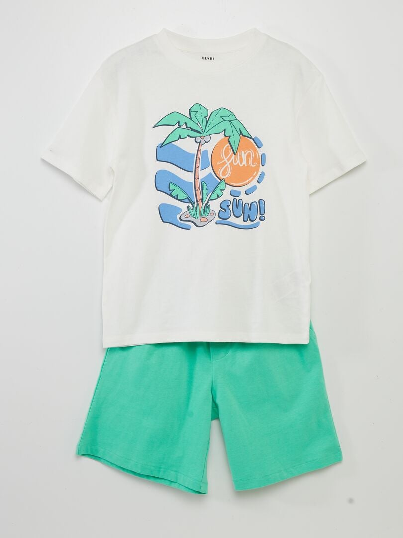 Pyjama court Blanc/vert - Kiabi