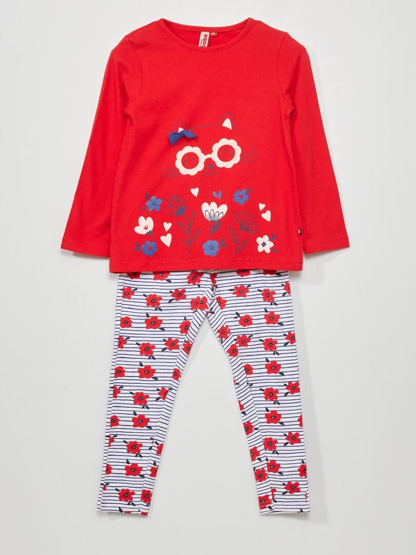 Pyjama court 'chat' - 2 pièces Rouge - Kiabi