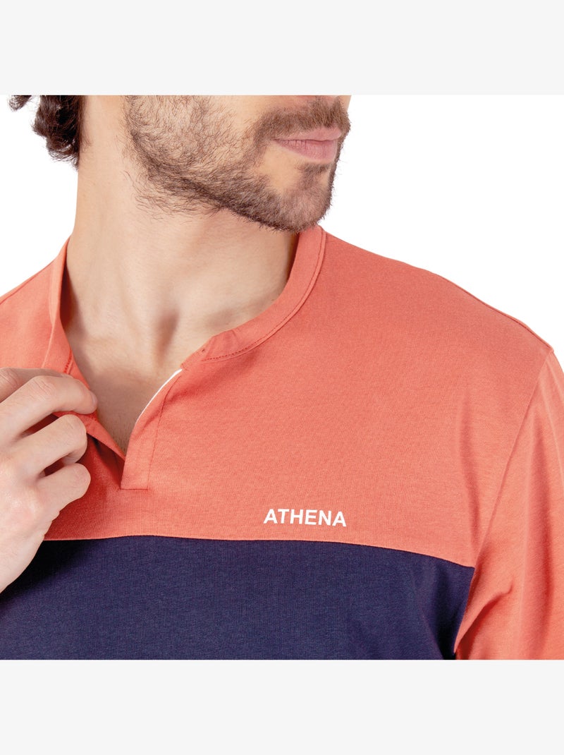 Pyjama court col ouvert homme coton issu de l'agriculture biologique Athena Bleu Rouge - Kiabi
