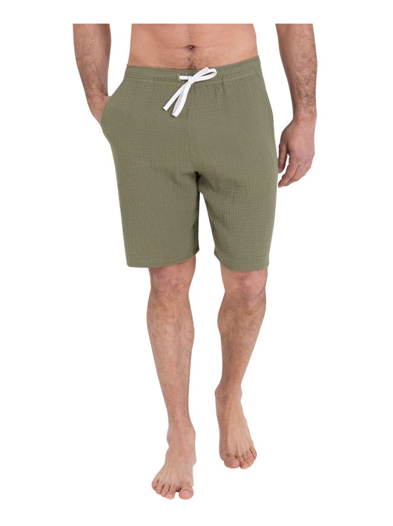 Pyjama court col rabat homme Easy coton Athena Beige/Vert - Kiabi