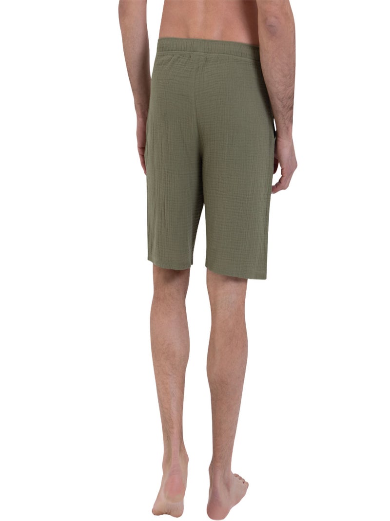 Pyjama court col rabat homme Easy coton Athena Beige/Vert - Kiabi