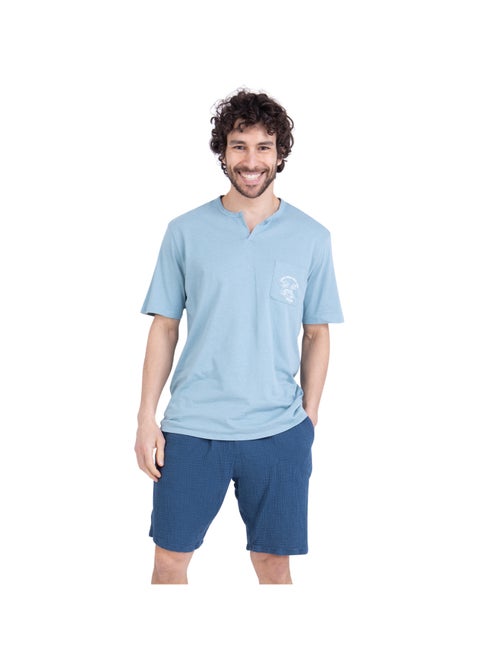 Pyjama court col rabat homme Easy Coton Athena - Kiabi