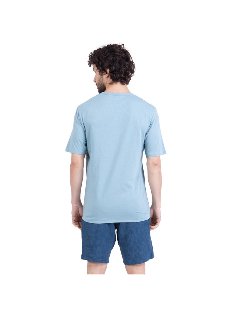 Pyjama court col rabat homme Easy Coton Athena Bleu - Kiabi
