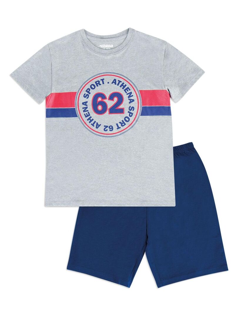 Pyjama court col rond garçon Sport 62 Gris Bleu - Kiabi