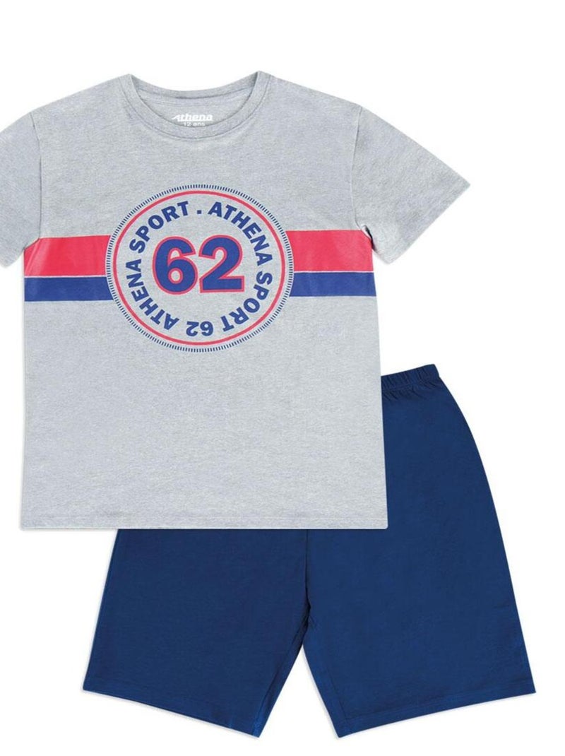 Pyjama court col rond garçon Sport 62 Gris Bleu - Kiabi