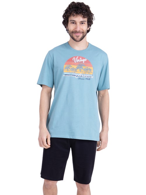 Pyjama court col rond homme Ecopack Sérigraphie Athena - Kiabi