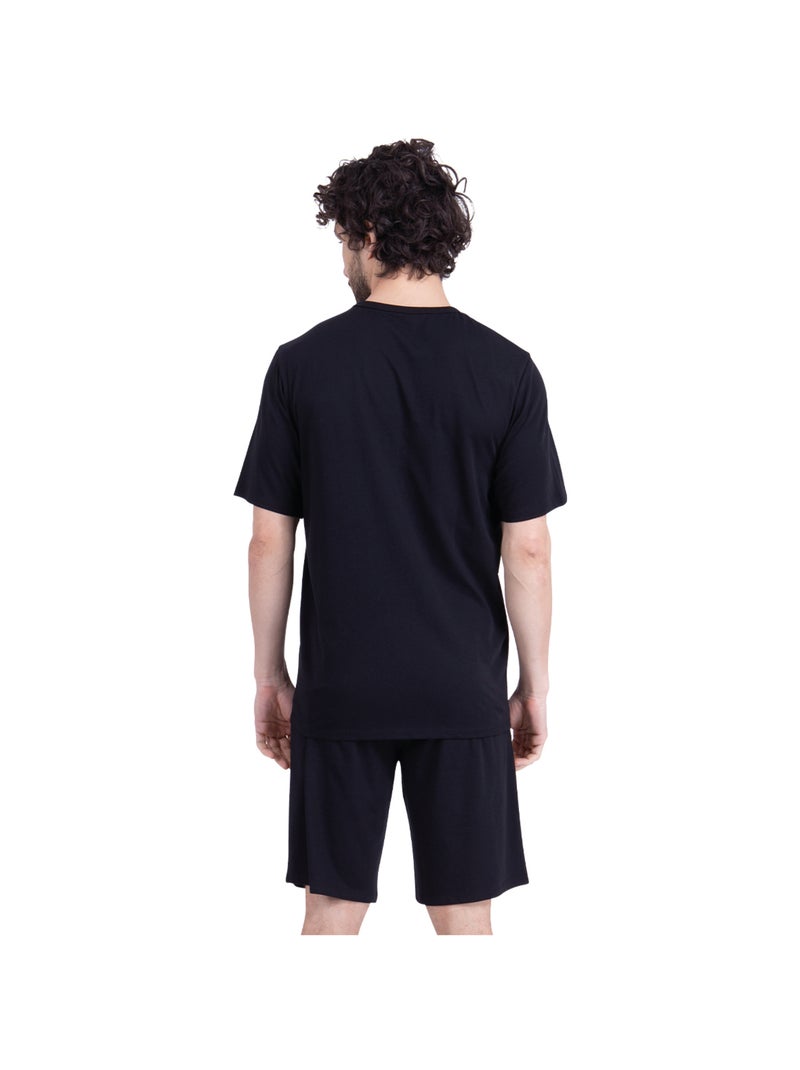 Pyjama court col rond homme Ecopack Sérigraphie Athena Noir - Kiabi
