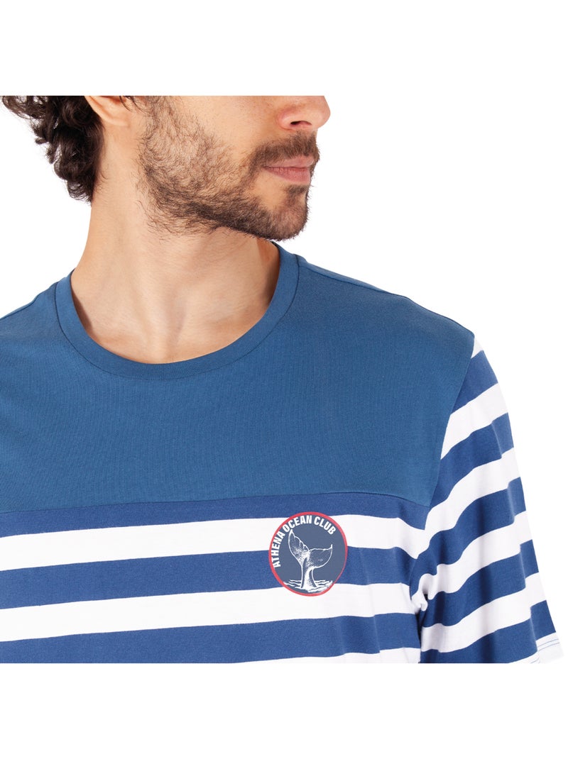 Pyjama court col rond homme Rayures Ocean Club Athena Bleu - Kiabi