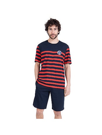 Pyjama court col rond homme Rayures Ocean Club Athena