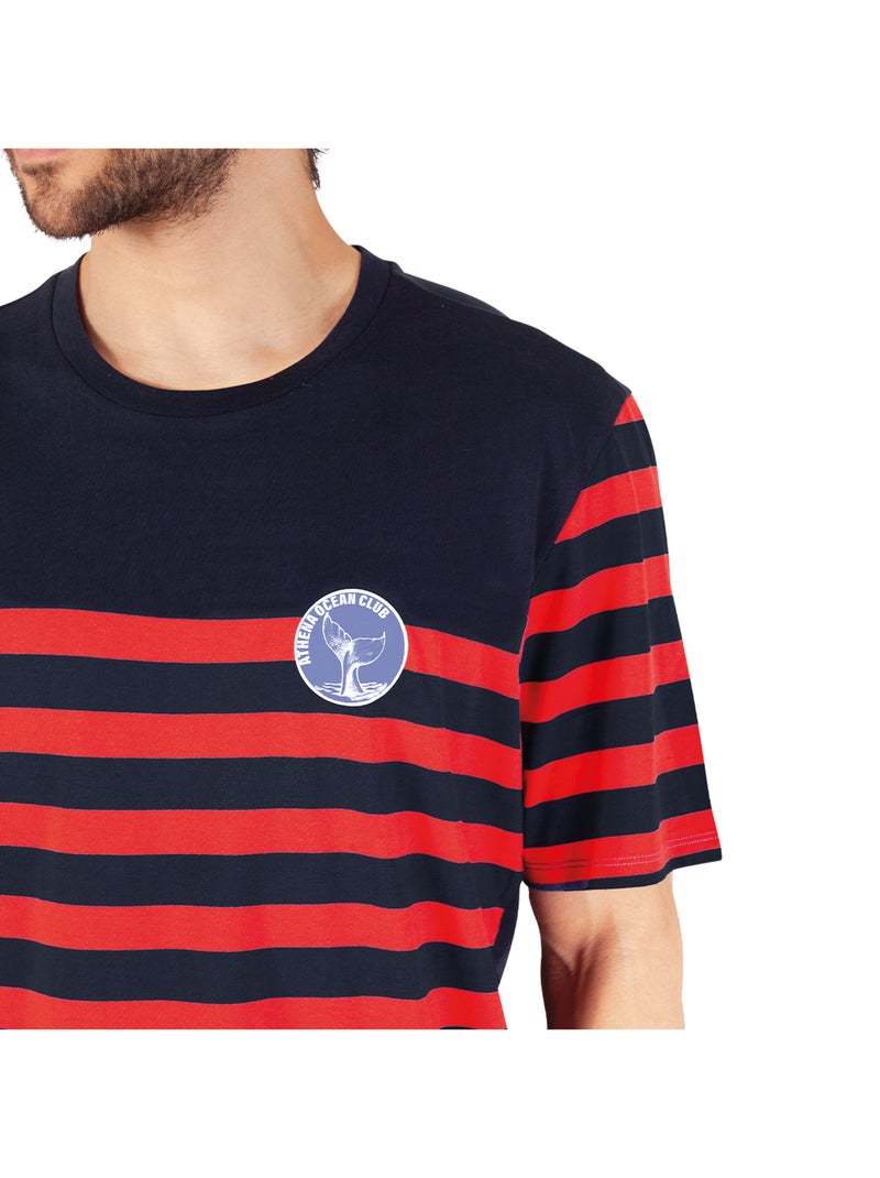 Pyjama court col rond homme Rayures Ocean Club Athena Bleu Rouge - Kiabi
