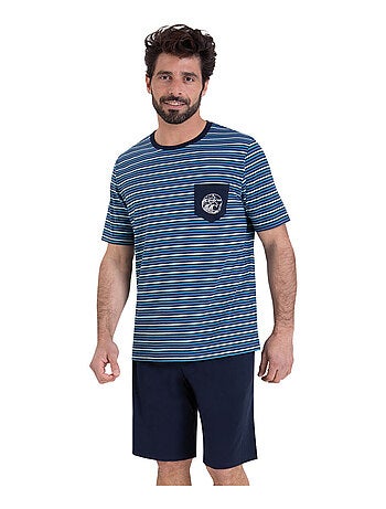Pyjama court col rond homme Rayures Waves Athena