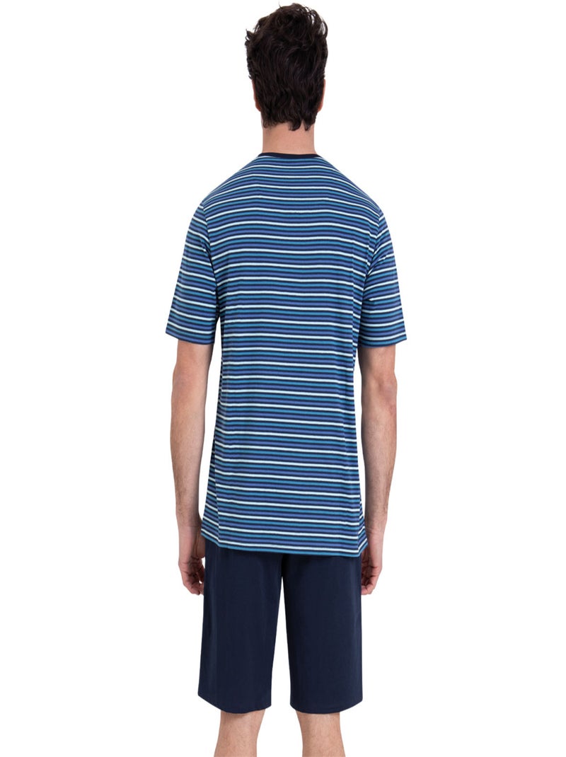 Pyjama court col rond homme Rayures Waves Athena Bleu - Kiabi