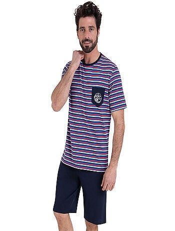 Pyjama court col rond homme Rayures Waves Athena